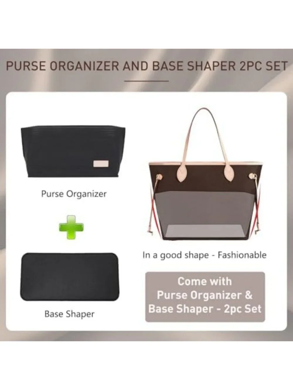 Purse Organizer Insert Set - Felt Handbag Base Shaper with Zipper Pocket